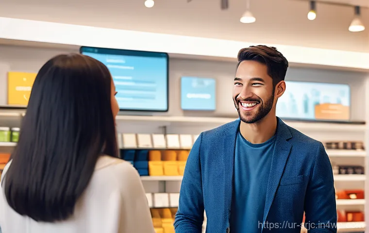 고객 중심의 서비스화 사례 - **Prompt 1: Empathetic Customer Engagement**
    A brightly lit, modern retail space where a diverse...