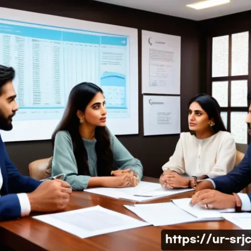 Home 13 제품 서비스화의 법적 고려사항 - A professional business meeting scene in a modern office in Karachi, Pakistan, showing a diverse gro...