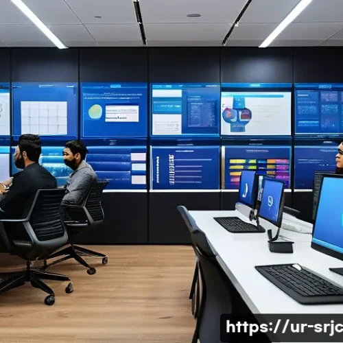 Home 17 제품 서비스화의 시장 진입 전략 - A modern office scene showing a diverse team of professionals in a sleek, contemporary workspace in ...