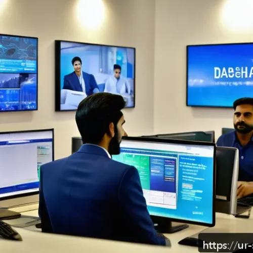 Home 33 제품 서비스화 관련 성공 전략 - A modern customer service center in a bustling Pakistani city, featuring a diverse team of professio...