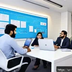 Home 19 제품 서비스화의 비용 효과 분석 - A modern corporate office setting in Karachi, Pakistan, showing a diverse team of professionals coll...