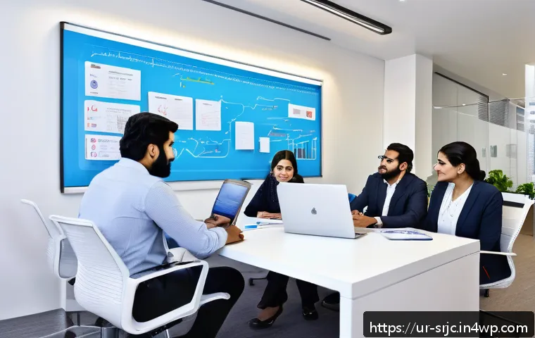 제품 서비스화의 비용 효과 분석 - A modern corporate office setting in Karachi, Pakistan, showing a diverse team of professionals coll...